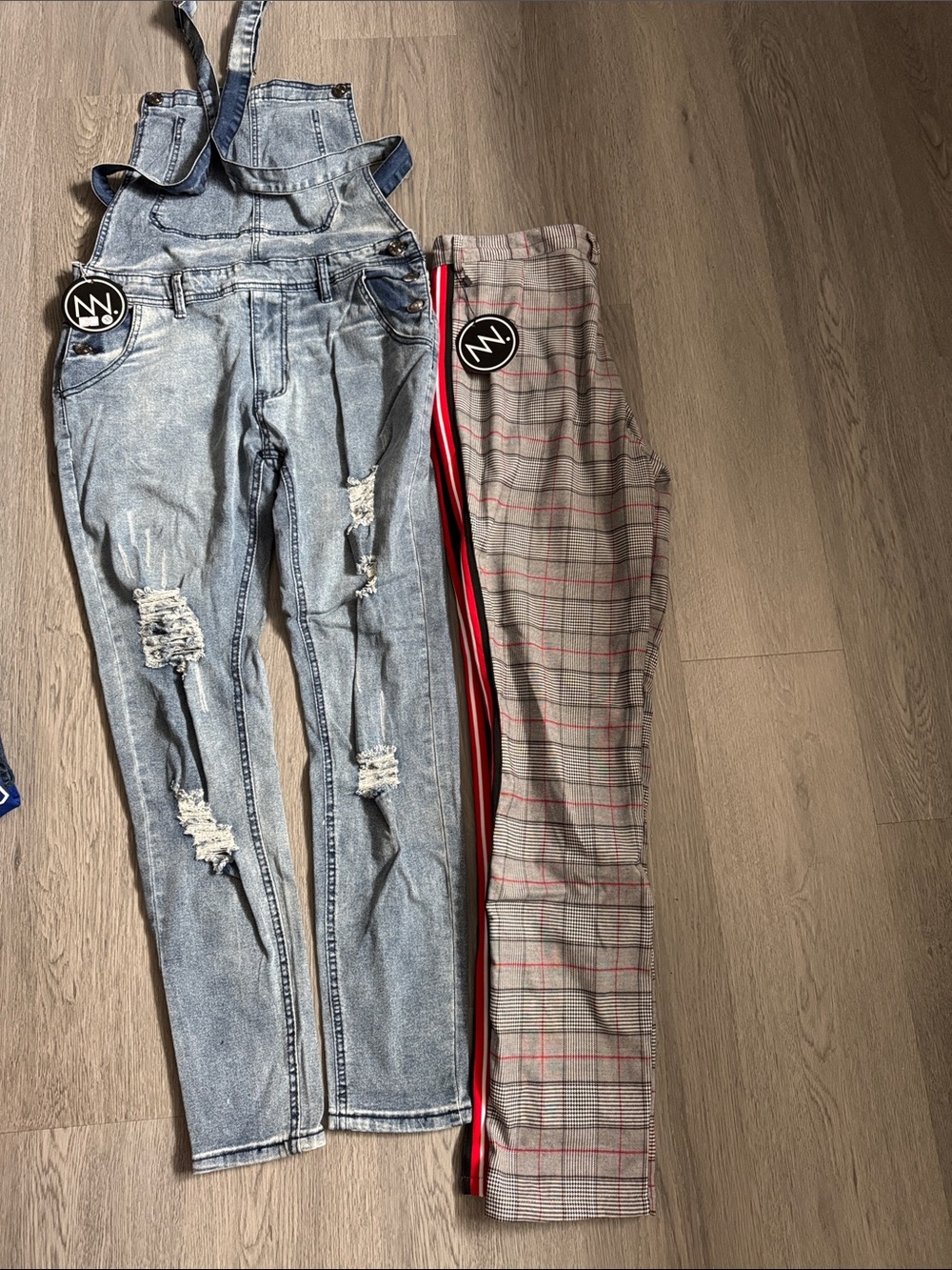 No Boundaries Light Blue Distressed Denim Overalls 2 pairs